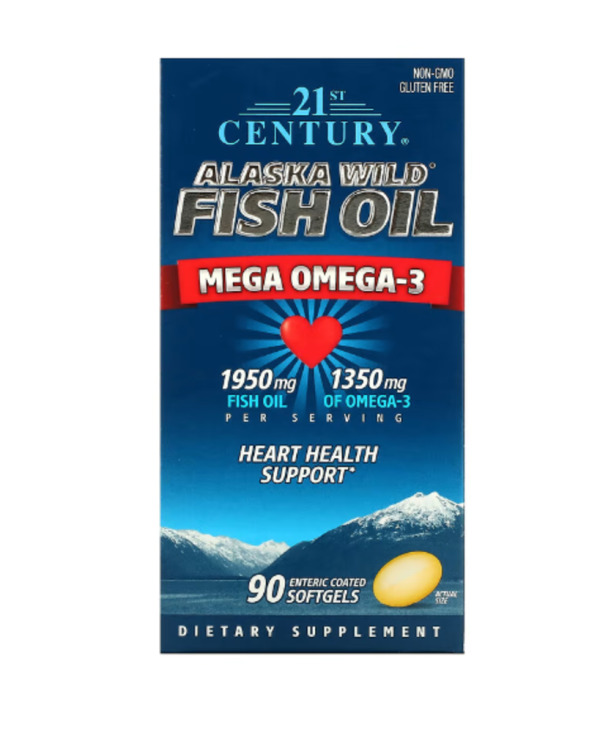 21st Century, Alaska Wild Fish Oil, Mega Omega 3, 90 Enteric Coated Softgels