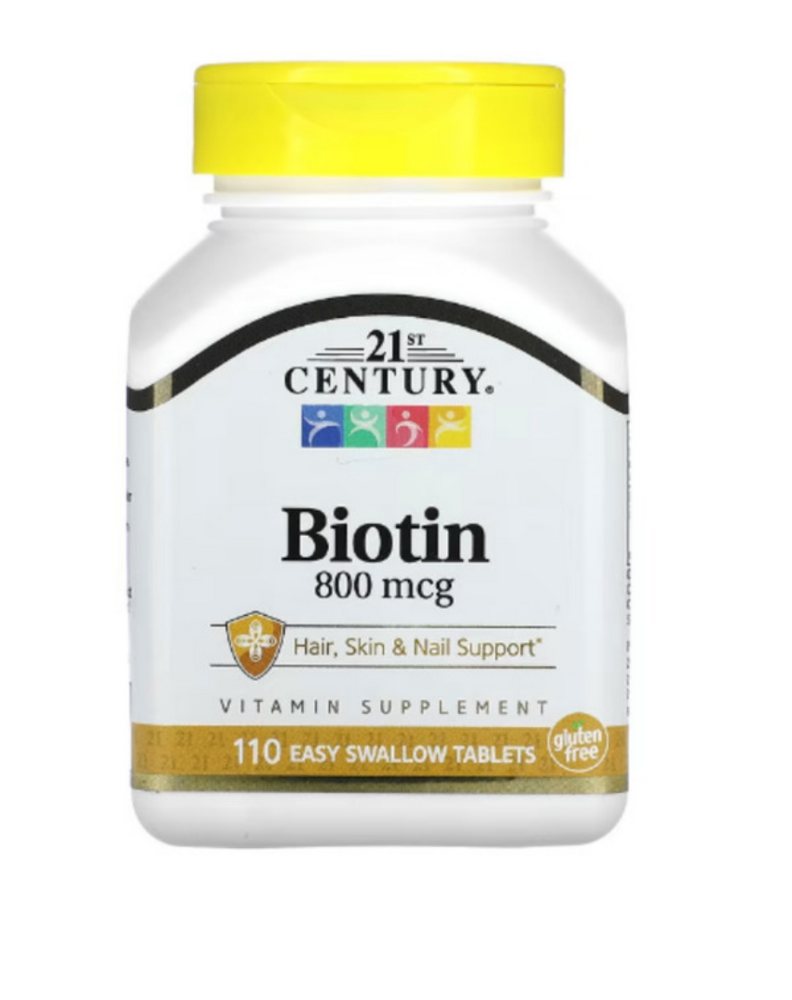 21St Century, Biotin, 800 Mcg, 110 Easy Swallow Tablets - Best Before: See Bottle For Expiration Date; Typically 36 Months From Manufacture