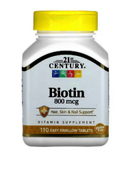 21st Century, Biotin, 800 Mcg, 110 Easy Swallow Tablets - Best Before: See Bottle For Expiration Date; Typically 36 Months From Manufacture