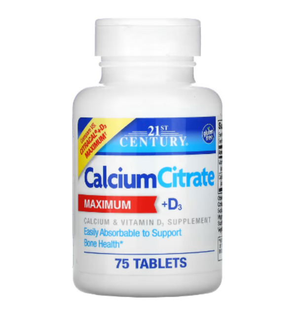 21st Century, Calcium Citrate + D3 Maximum, 75 Tablets