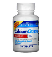 21st Century Calcium Citrate + D3 Maximum - Film-coated White Tablets, 315 Mg Calcium, 200 Iu Vitamin D3, Gluten Free, Dairy Free, 75 Tablets