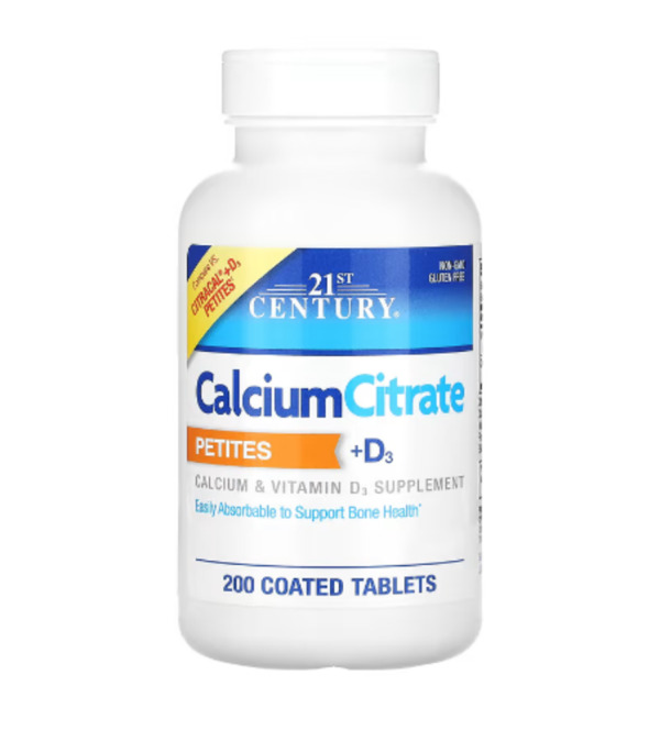 21st Century, Calcium Citrate Petites + D3, 200 Coated Tablets