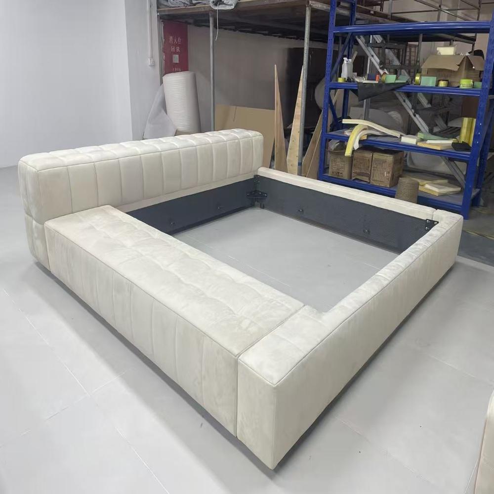 Modern Upholstered Platform Bed Frame with L Shape Chaise