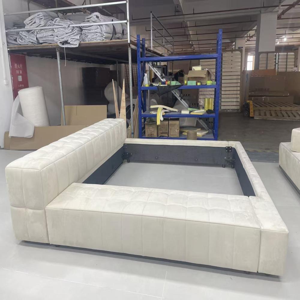 Modern Upholstered Platform Bed Frame with L Shape Chaise