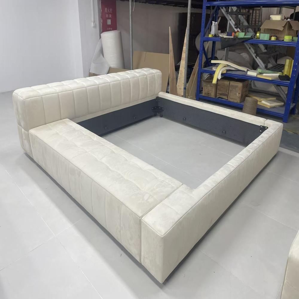Modern Upholstered Platform Bed Frame with L Shape Chaise