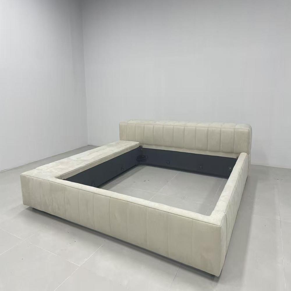 Modern Upholstered Platform Bed Frame with L Shape Chaise