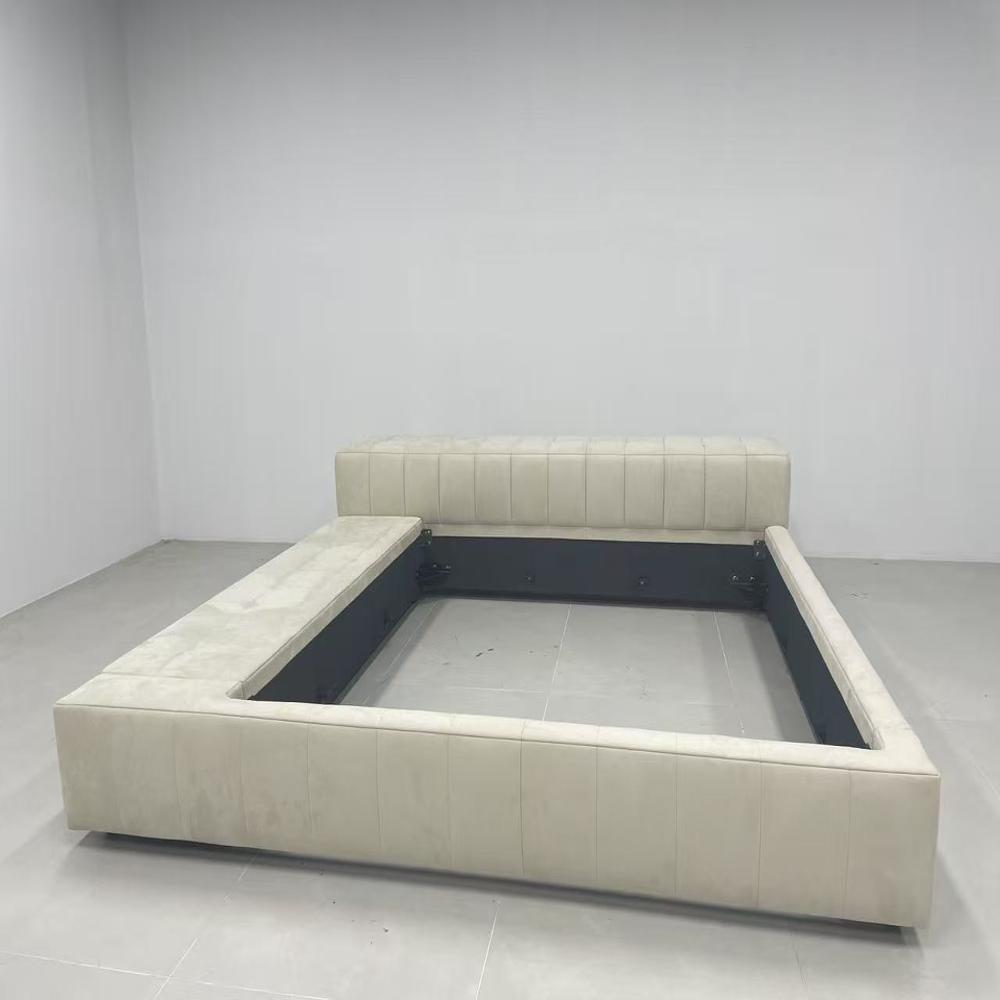 Modern Upholstered Platform Bed Frame with L Shape Chaise