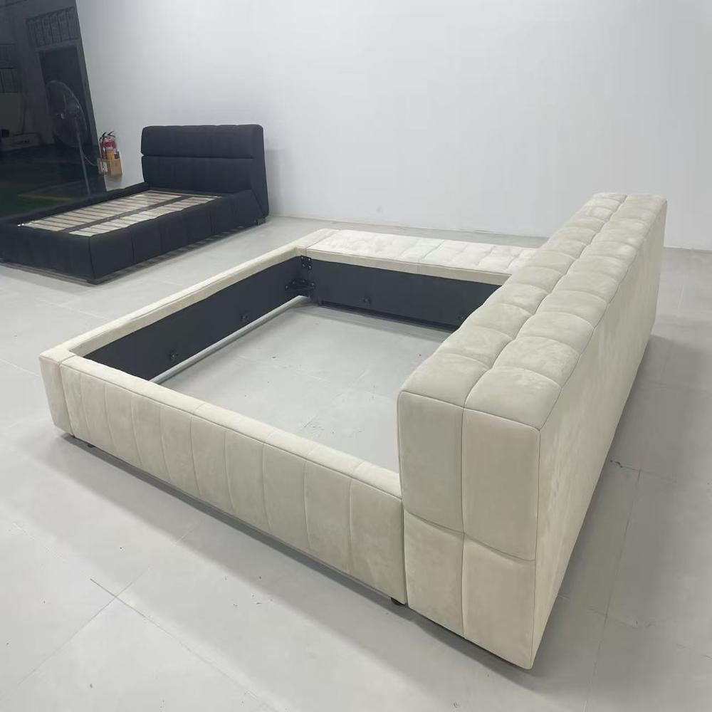 Modern Upholstered Platform Bed Frame with L Shape Chaise