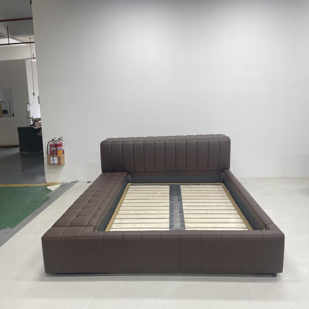 Modern Tufted Upholstered Platform Bed with L-Chaise Faux Leather Bed Frame