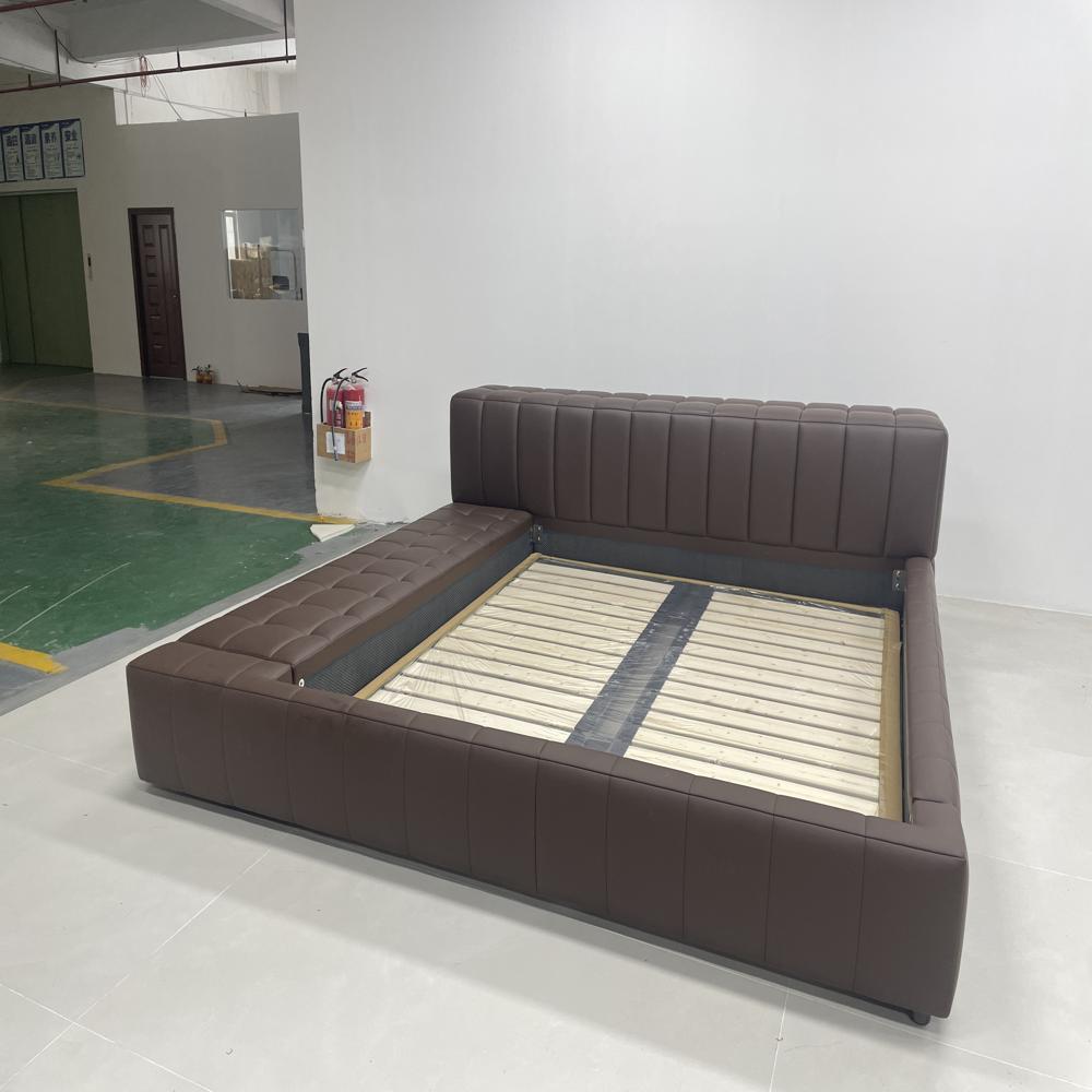 Modern Tufted Upholstered Platform Bed with L-Chaise Faux Leather Bed Frame