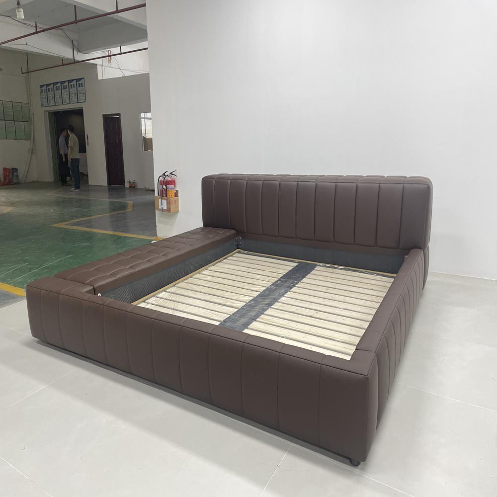 Modern Tufted Upholstered Platform Bed with L-Chaise Faux Leather Bed Frame