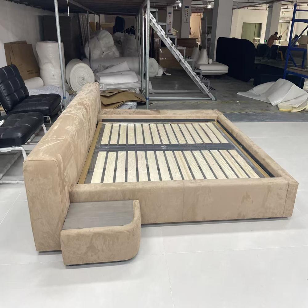 Luxury Curved Headboard Upholstered Bed with Nightstands, Velvet Platform Bed Frame