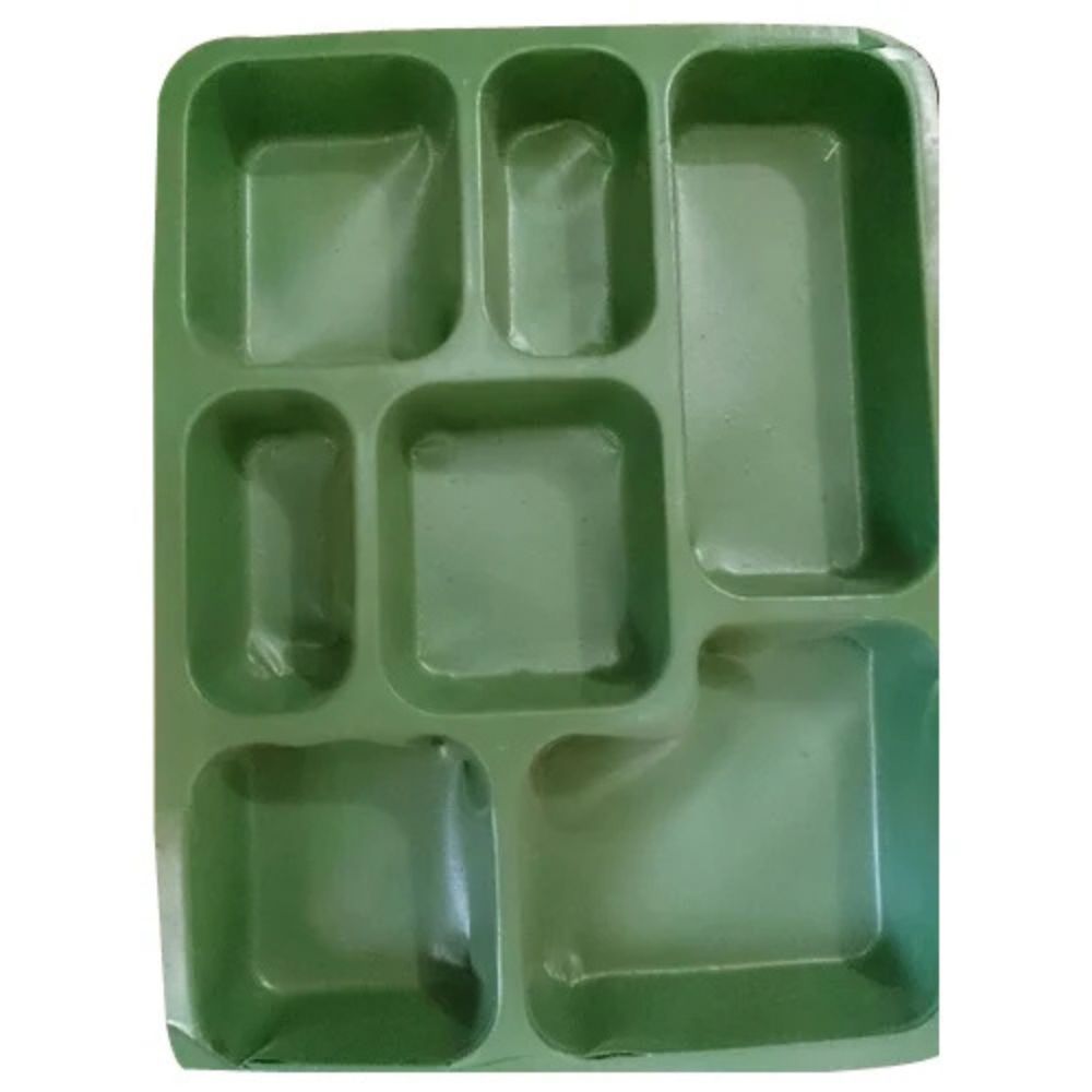 Reusable Plastic Partition Food Tray For Daily Mess Use In Schools, Colleges And Workplaces - Color: Green