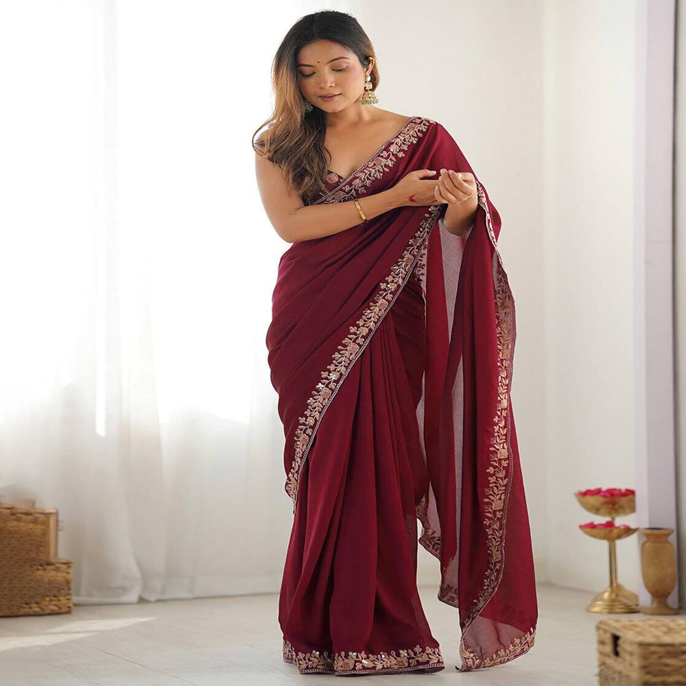 Winekeshav Saree - Color: Wine