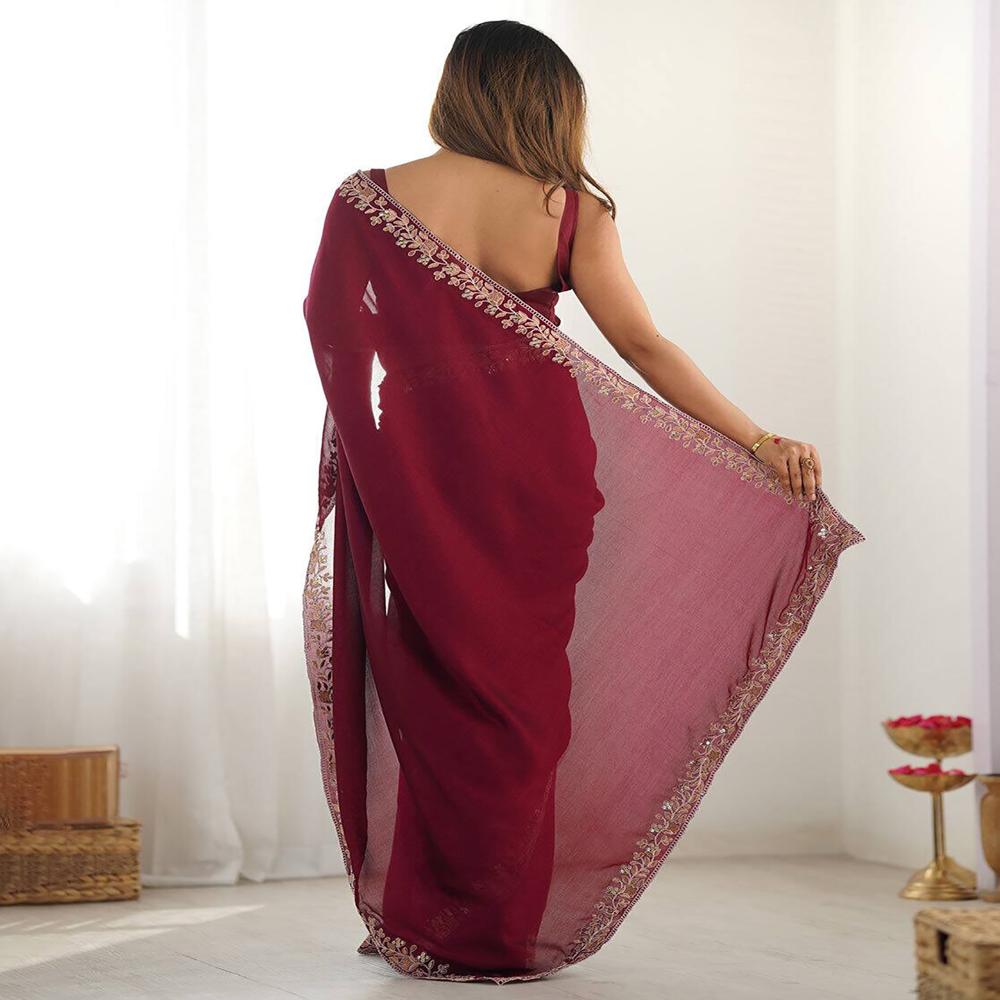 Winekeshav Saree - Color: Wine
