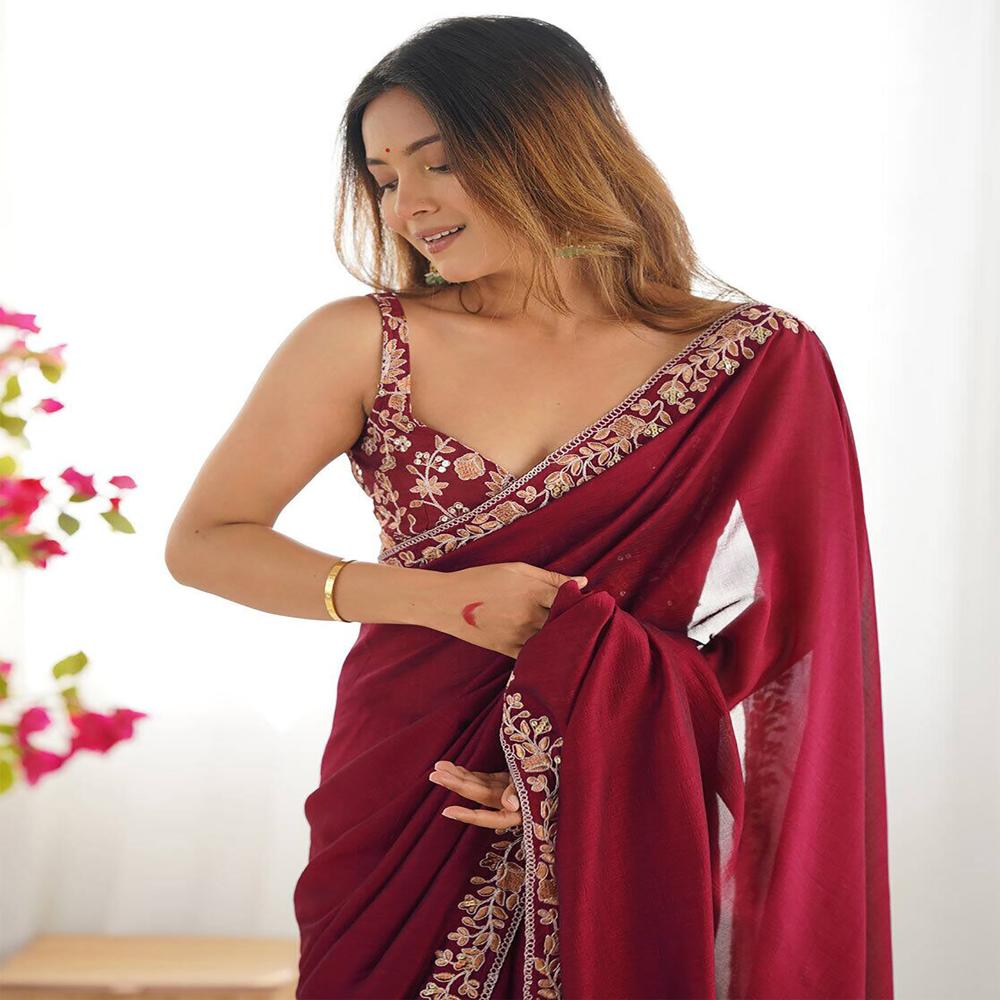 Winekeshav Saree - Color: Wine