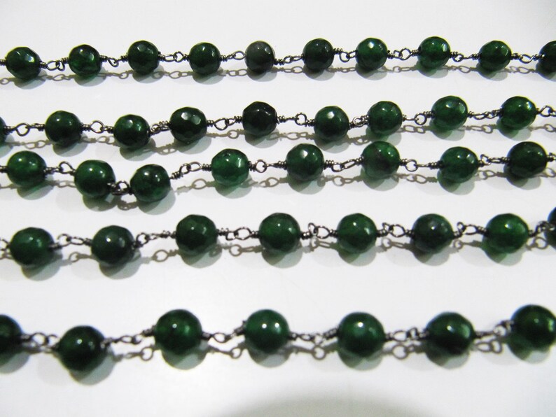 Natural Emerald Jade Round 6 mm Plain Rondelle Faceted Beads Rosary Chain