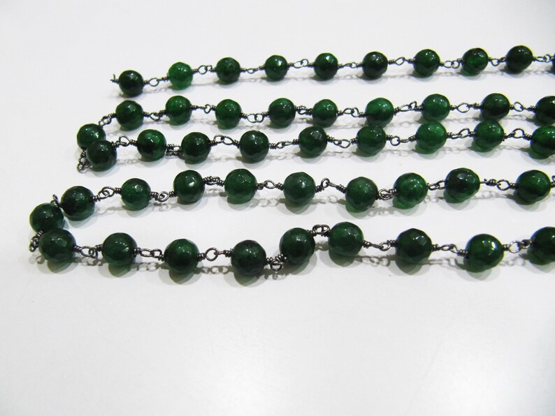 Natural Emerald Jade Round 6 mm Plain Rondelle Faceted Beads Rosary Chain