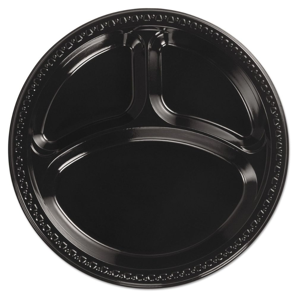 Lightweight Plastic Mess Tray Plate With Multiple Sections For Easy Handling And Cleaning - Color: Black