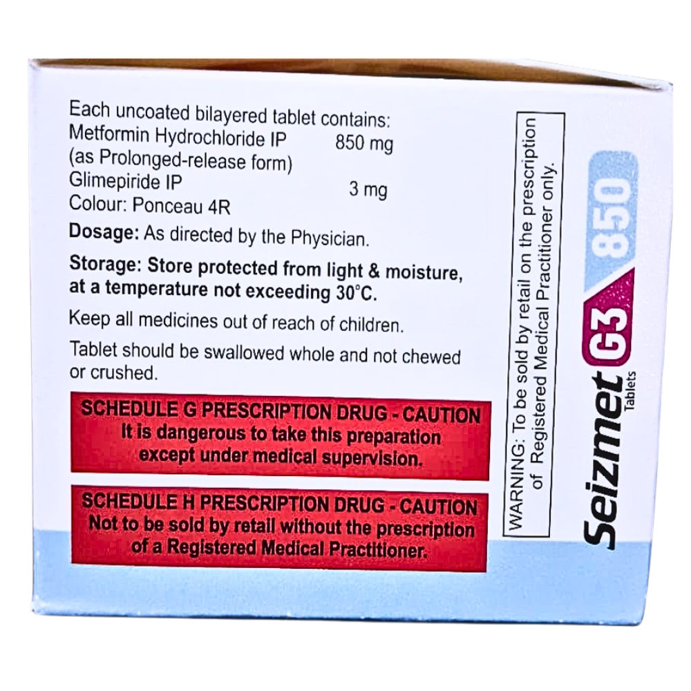 Metformin Hydrochloride Prolonged-release 850 mg and Glimepiride IP 3 mg Tablets