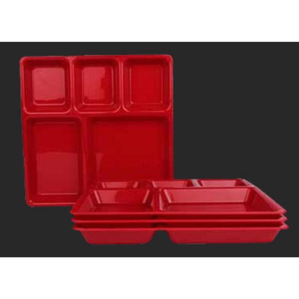 Premium Plastic Compartment Tray Plate For Mess Food Serving With Durable And Lightweight Design - Color: Red