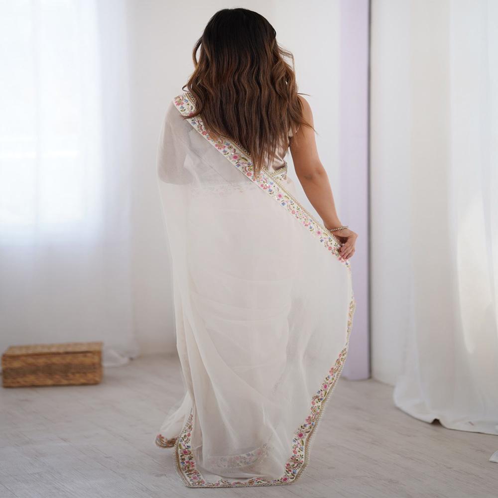White Diamond Saree - Decoration Material: Laces