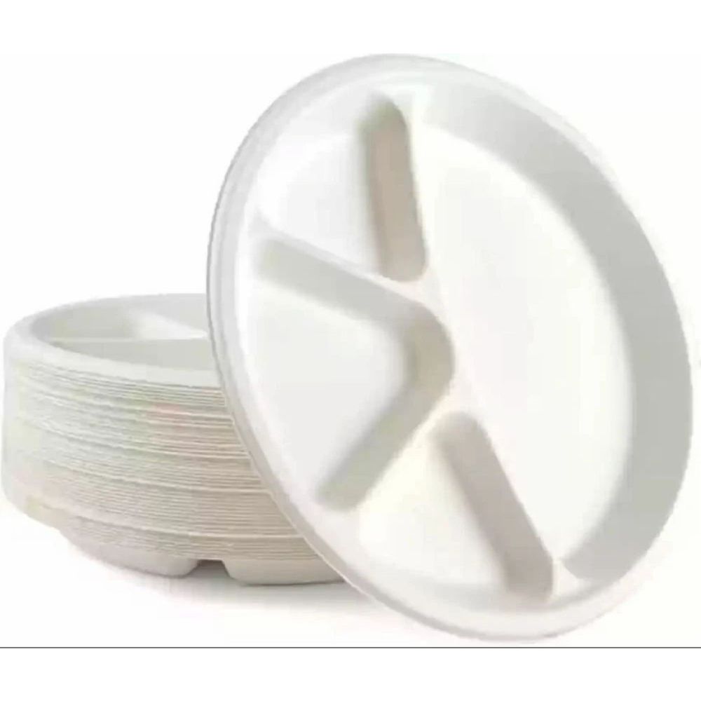 Durable Plastic Thali Style Compartment Tray Plate For Mess Serving, Easy To Clean And Stackable - Color: White