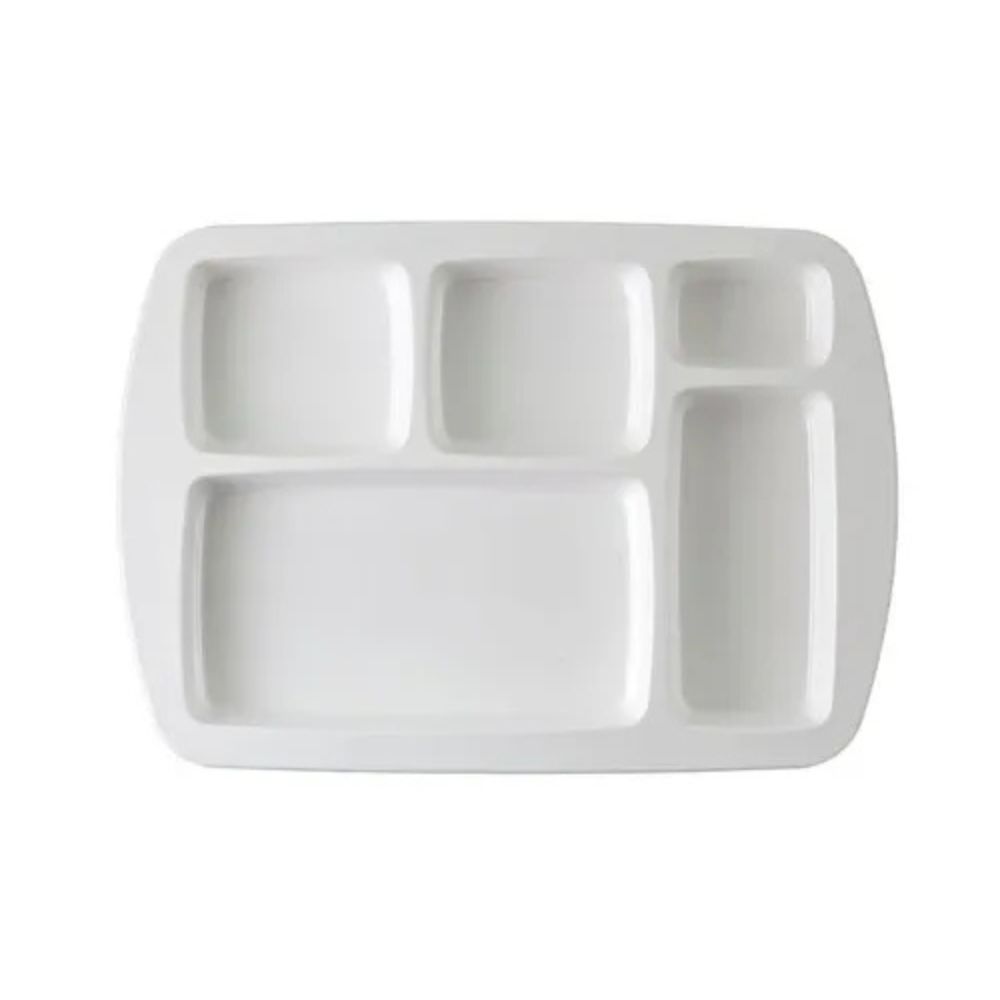 Durable Plastic Thali Style Compartment Tray Plate for Mess Serving, Easy to Clean and Stackable