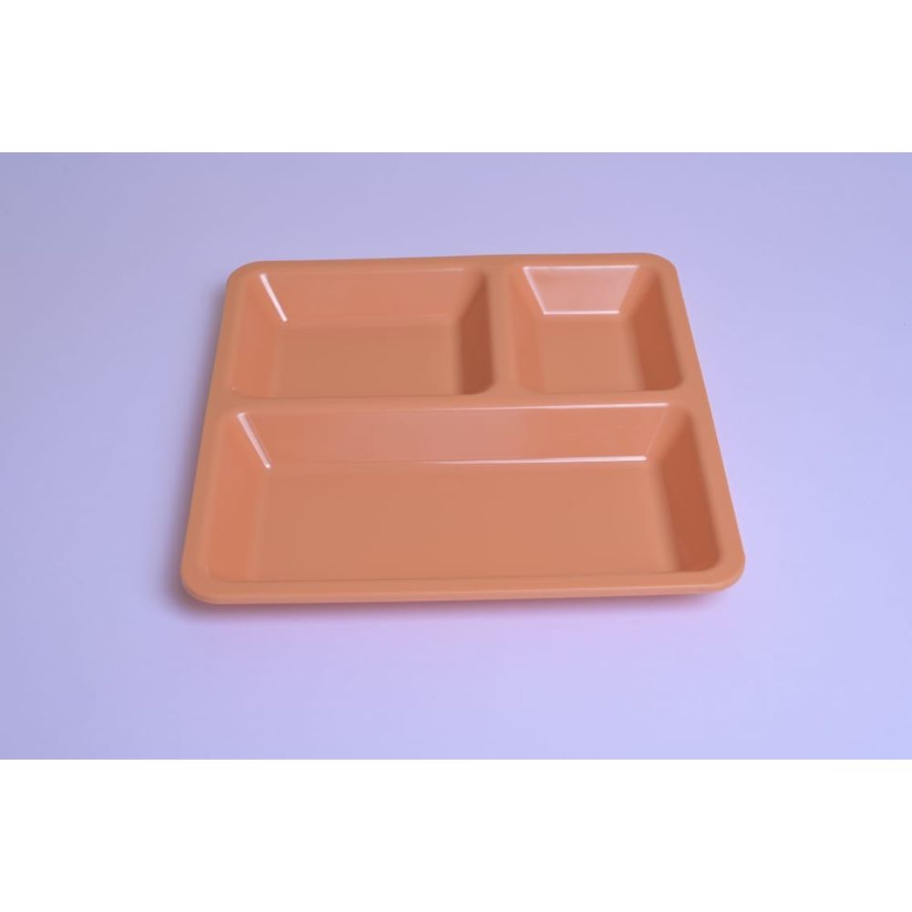 Plastic Partition Tray Plate For Mess Serving Rice, Dal, Sabzi And Roti In Canteens - Color: Pink