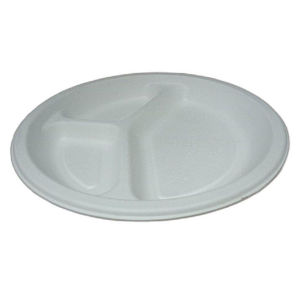 Heavy Plastic Compartment Tray Plate For Bulk Food Serving In Cafeteria And Mess Facilities - Color: White