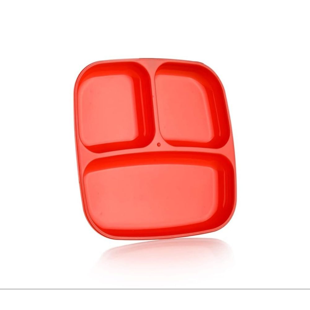 Plastic Food Tray Plate With Compartments For Students Lunch In Hostels, Schools And Colleges - Color: Red