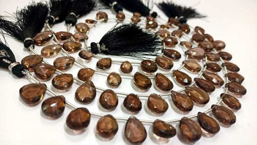 Natural Smoky Quartz Pear shape Briolette Faceted Beads 9x12 to 10x14 mm Beads Strand 8 inches Long