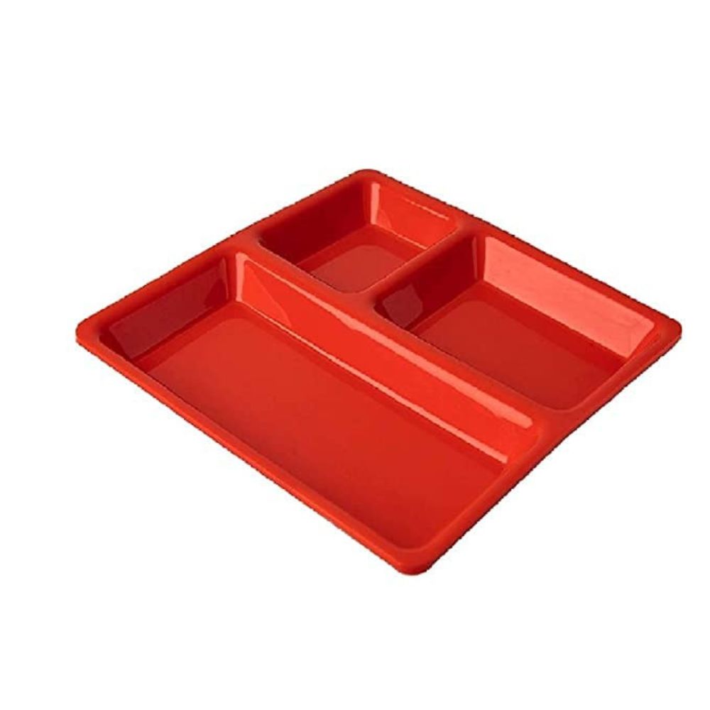 Plastic Meal Tray Plate With Sections For Efficient Food Serving In Mess And Canteens - Color: Red