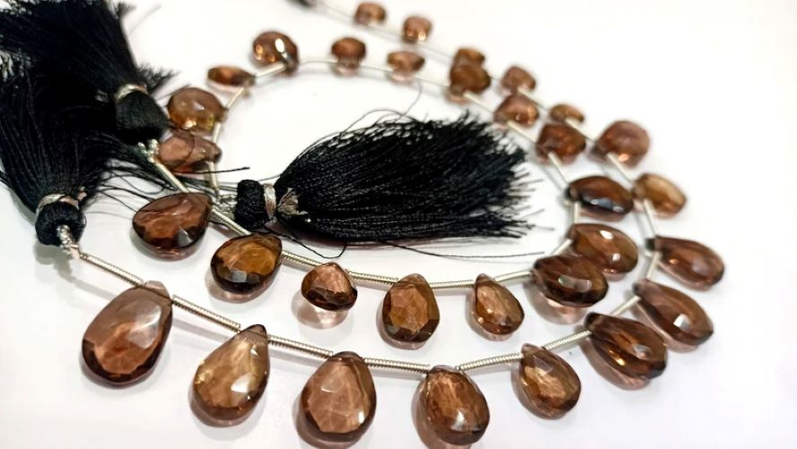 Natural Smoky Quartz Pear shape Briolette Faceted Beads 9x12 to 10x14 mm Beads Strand 8 inches Long