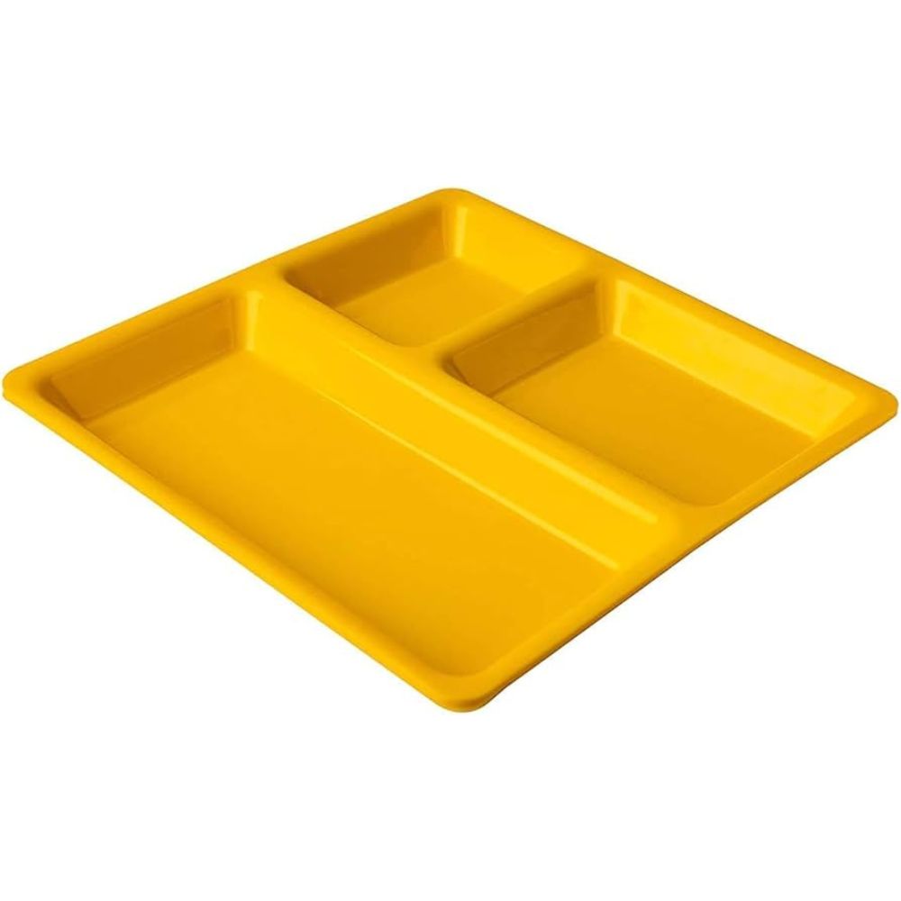 Premium Plastic Food Tray Plate With Compartments For Mess Use, Lightweight And Durable - Color: Yellow