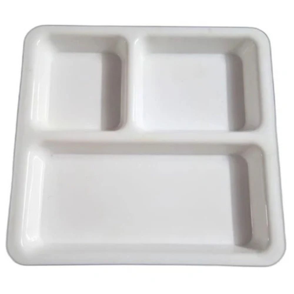 Plastic Thali Style Compartment Tray Plate For Indian Meals In Mess, Catering And Events - Color: White
