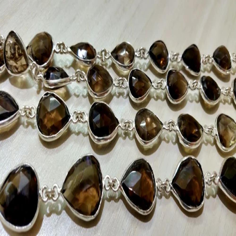 Natural Smoky Quartz Pear Shape Briolette Faceted Bezal Connector Chain 10x14mm to 12x16mm