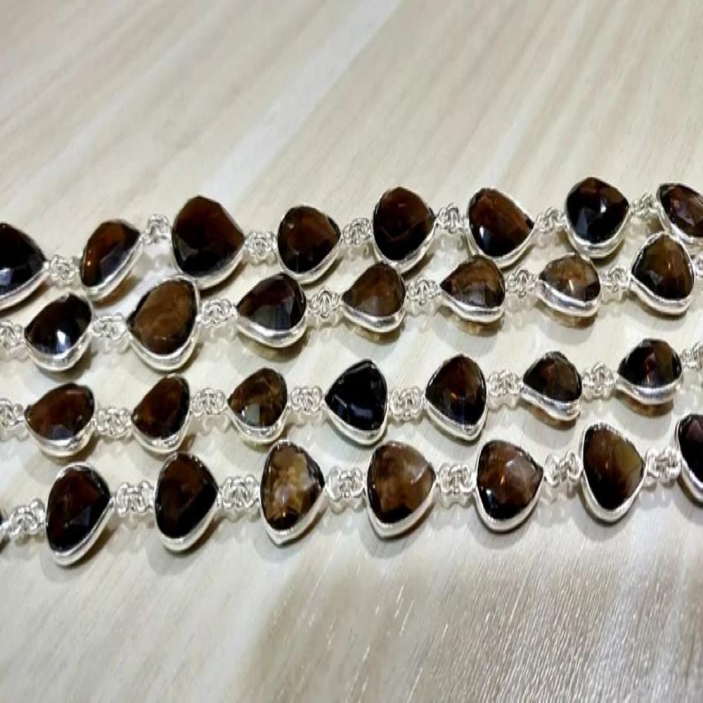 Natural Smoky Quartz Pear Shape Briolette Faceted Bezal Connector Chain 10x14mm to 12x16mm