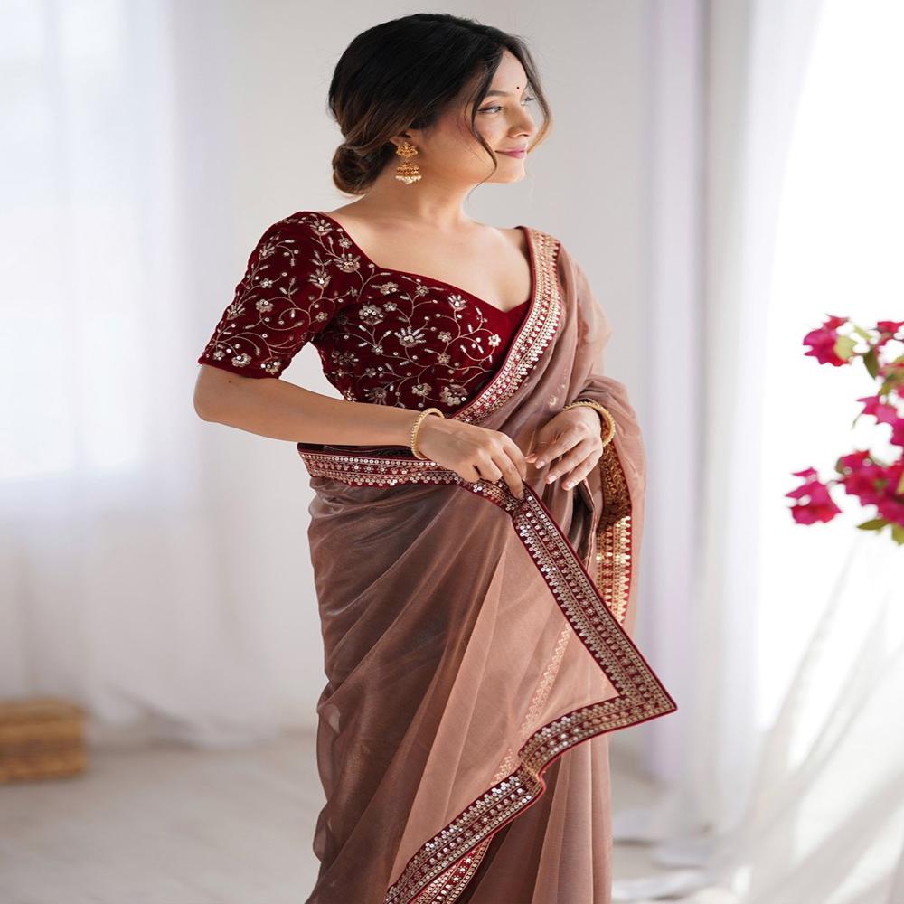 Brown Kitket Saree - Decoration Material: Laces