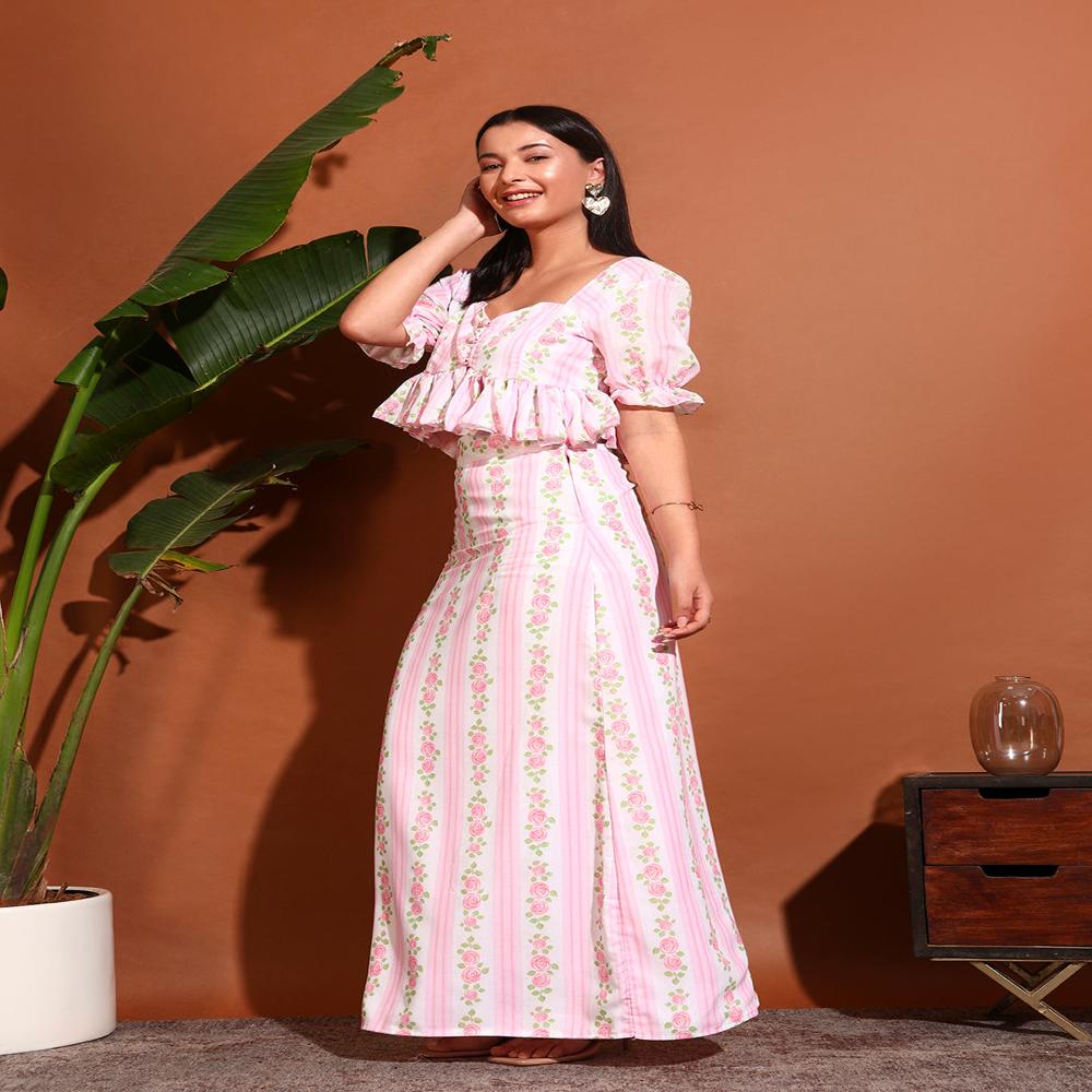 Osaka Co-ord Set - Color: Pink & White
