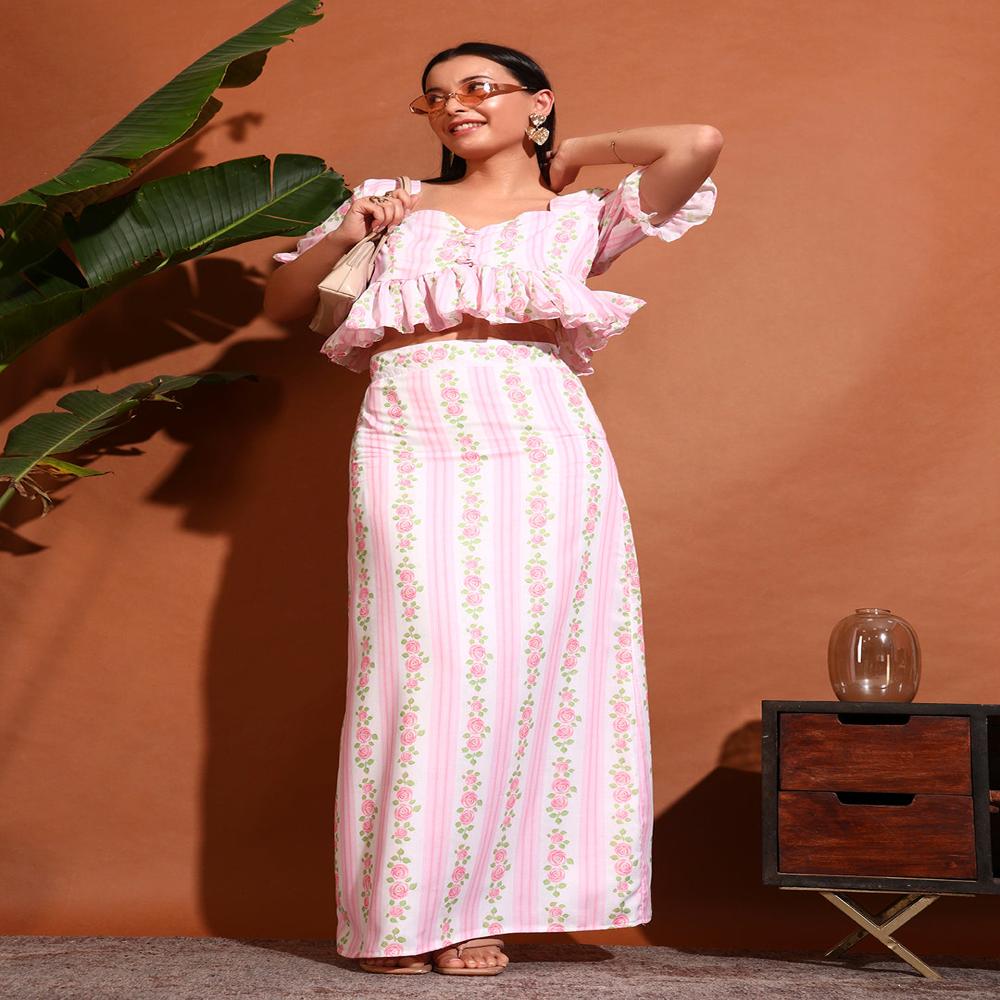 Osaka Co-ord Set - Color: Pink & White