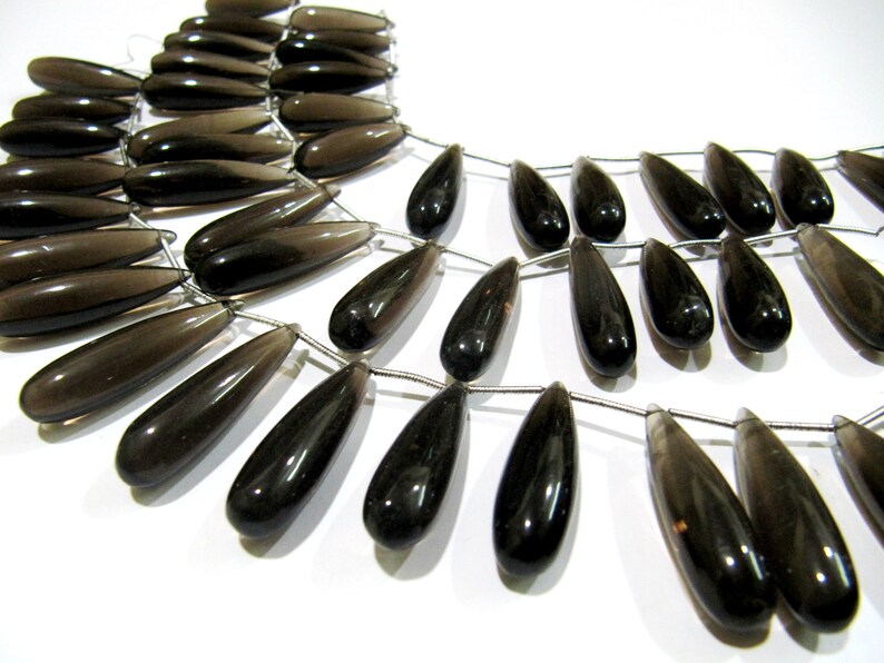 Natural Smoky Quartz Long Tear Drop Plain Smooth Beads  1 inch Long Strand 8 inches