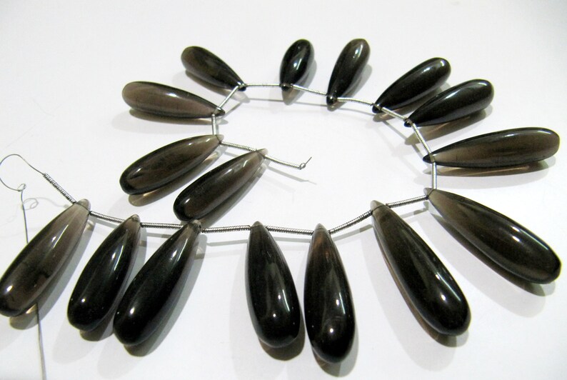 Natural Smoky Quartz Long Tear Drop Plain Smooth Beads 1 inch Long Strand 8 inches