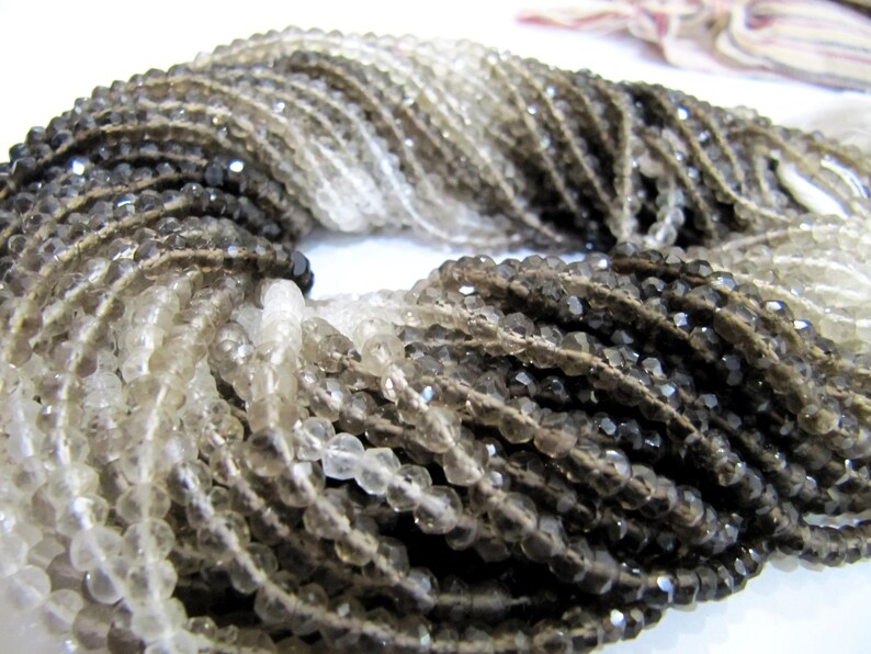 Natural Smoky Quartz Rondelle Faceted 4mm best Quality Shaded Beads Strand 13-14 inches Long