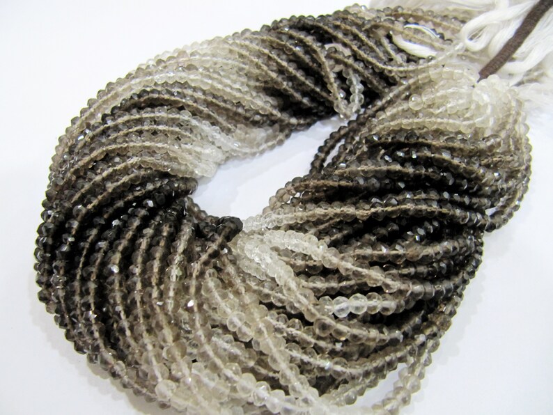 Natural Smoky Quartz Rondelle Faceted 4mm best Quality Shaded Beads Strand 13-14 inches Long