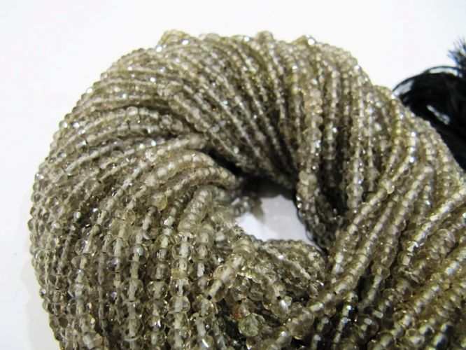 Natural Smoky Quartz Rondelle Faceted 3.5 to 4mm  Beads Strand 13 inches Long