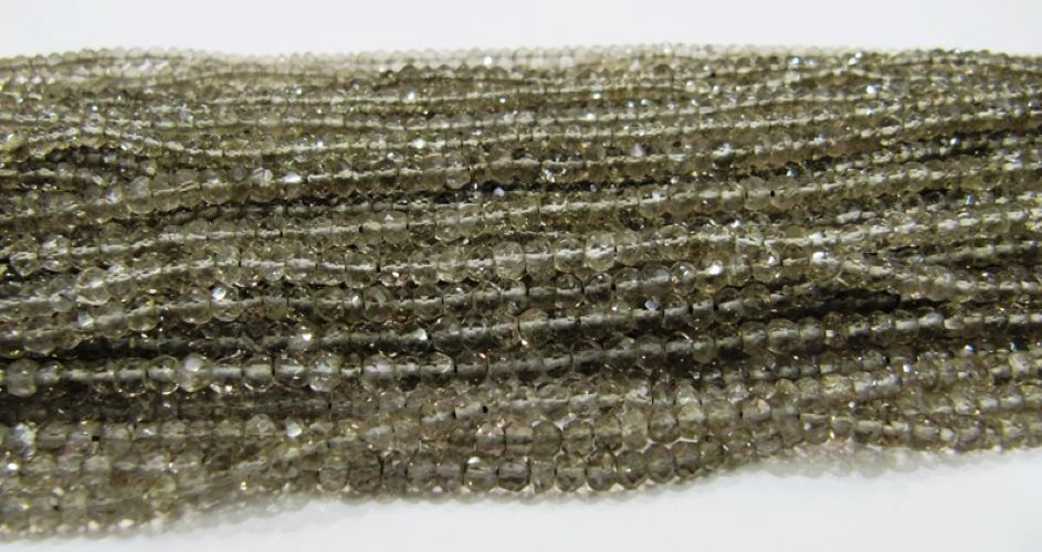 Natural Smoky Quartz Rondelle Faceted 3.5 to 4mm  Beads Strand 13 inches Long