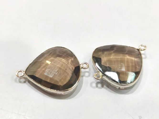 6 Pcs Set Natural Smoky Quartz Heart Shape 20mm Briolette Connectors Quartz