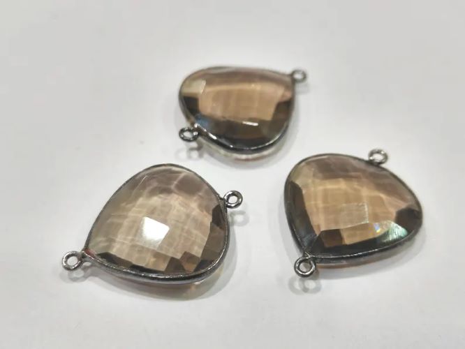 6 Pcs Set Natural Smoky Quartz Heart Shape 20mm Briolette Connectors Quartz