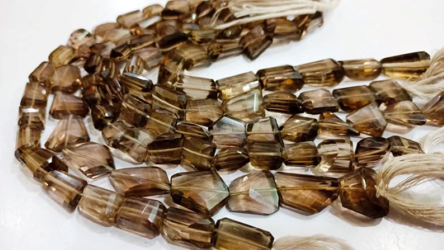 Natural Smoky Quartz Briolette Faceted Laser Cut 10 to 15 mm Tumbled Beads